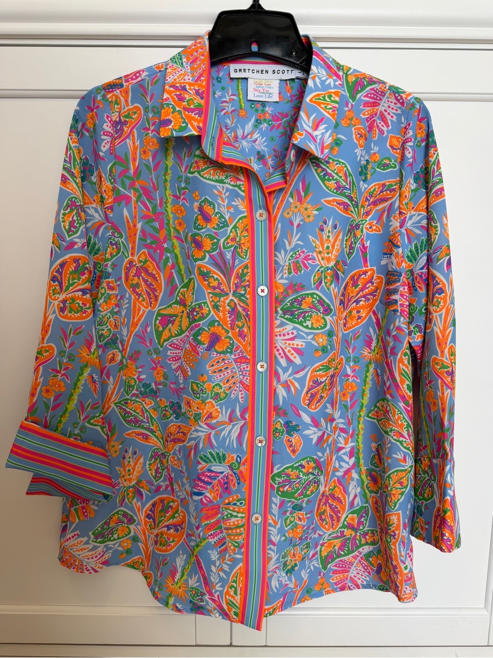 Gretchen Scott Designs Periwinkle Floral Button-Down with Multi-Color Trim